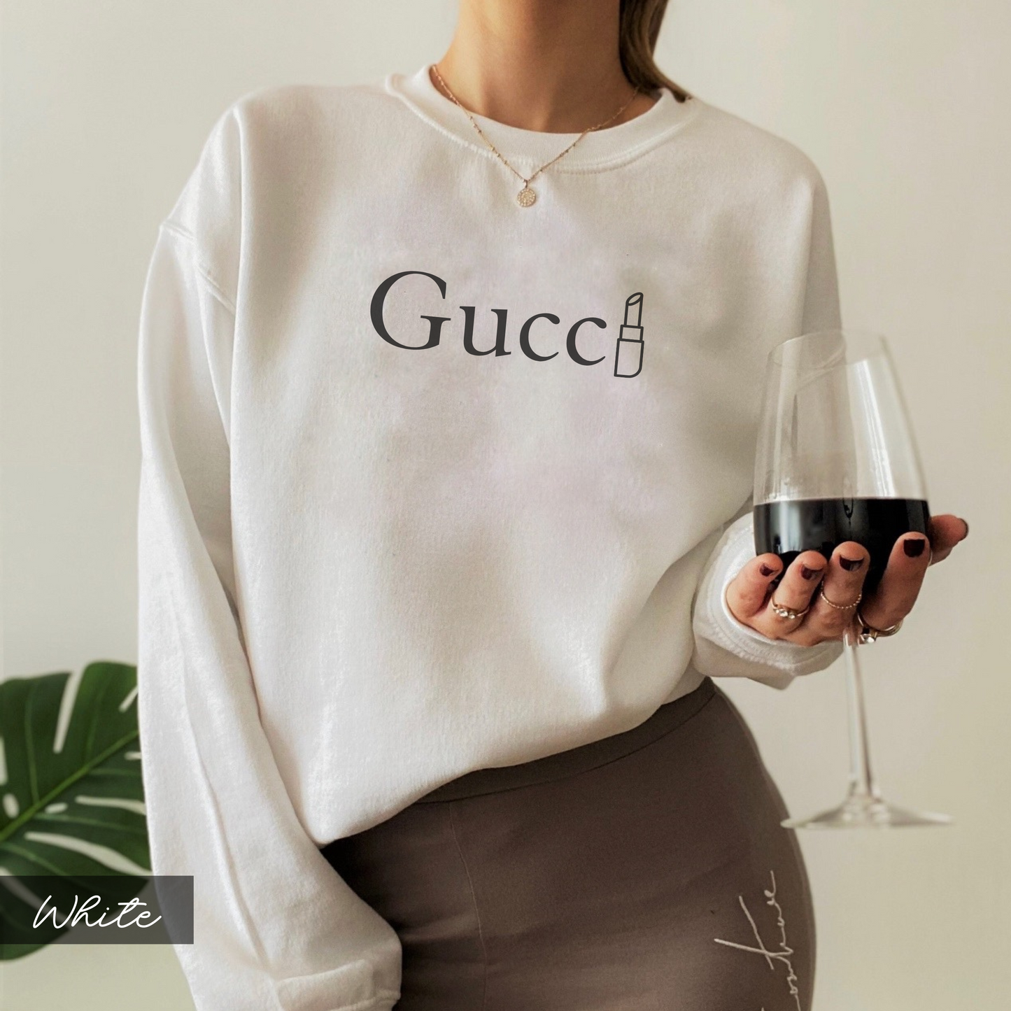 Gucci Lipstick Sweatshirt, Designer Inspired Funny Minimalist Trendy Sweatshirt