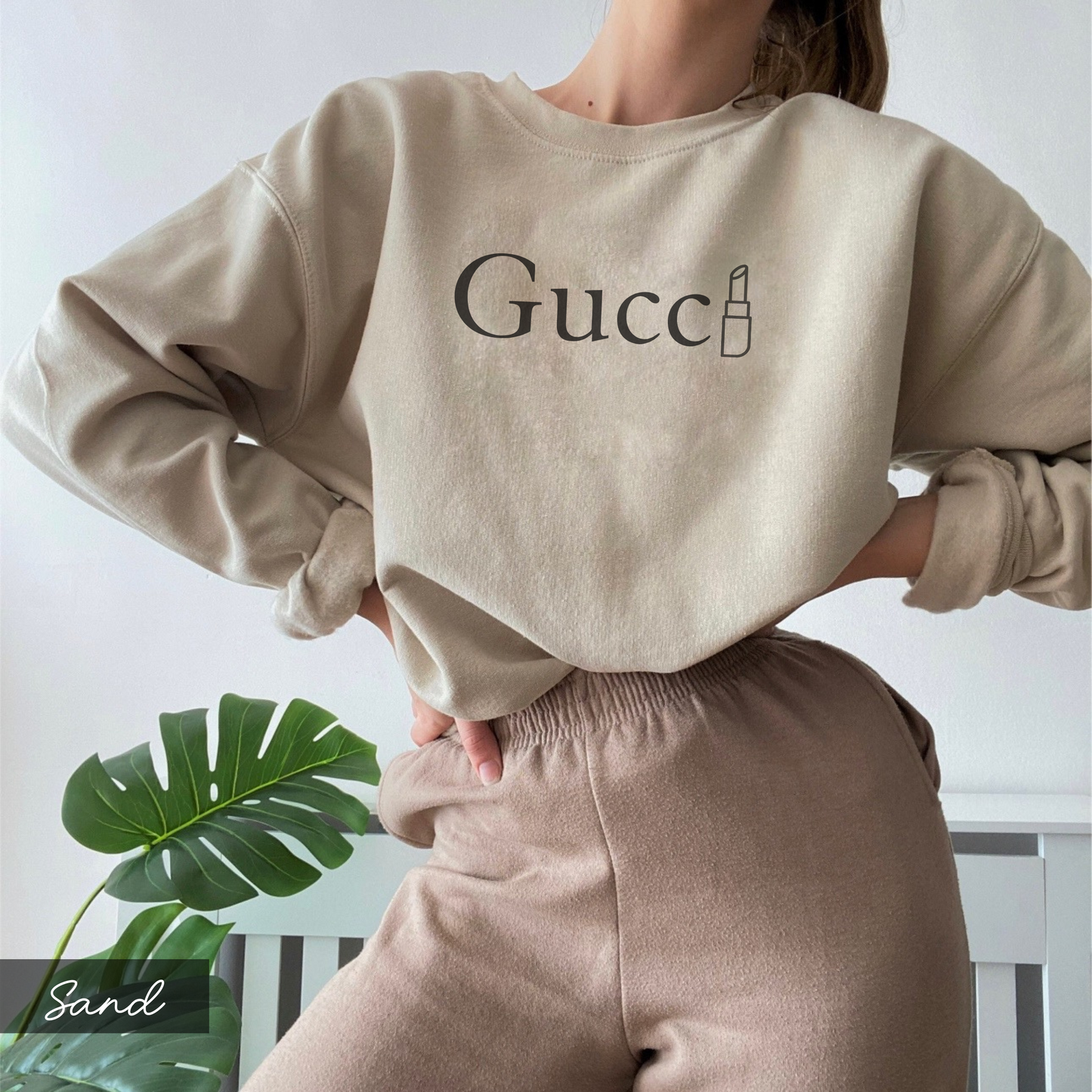 Gucci Lipstick Sweatshirt, Designer Inspired Funny Minimalist Trendy Sweatshirt