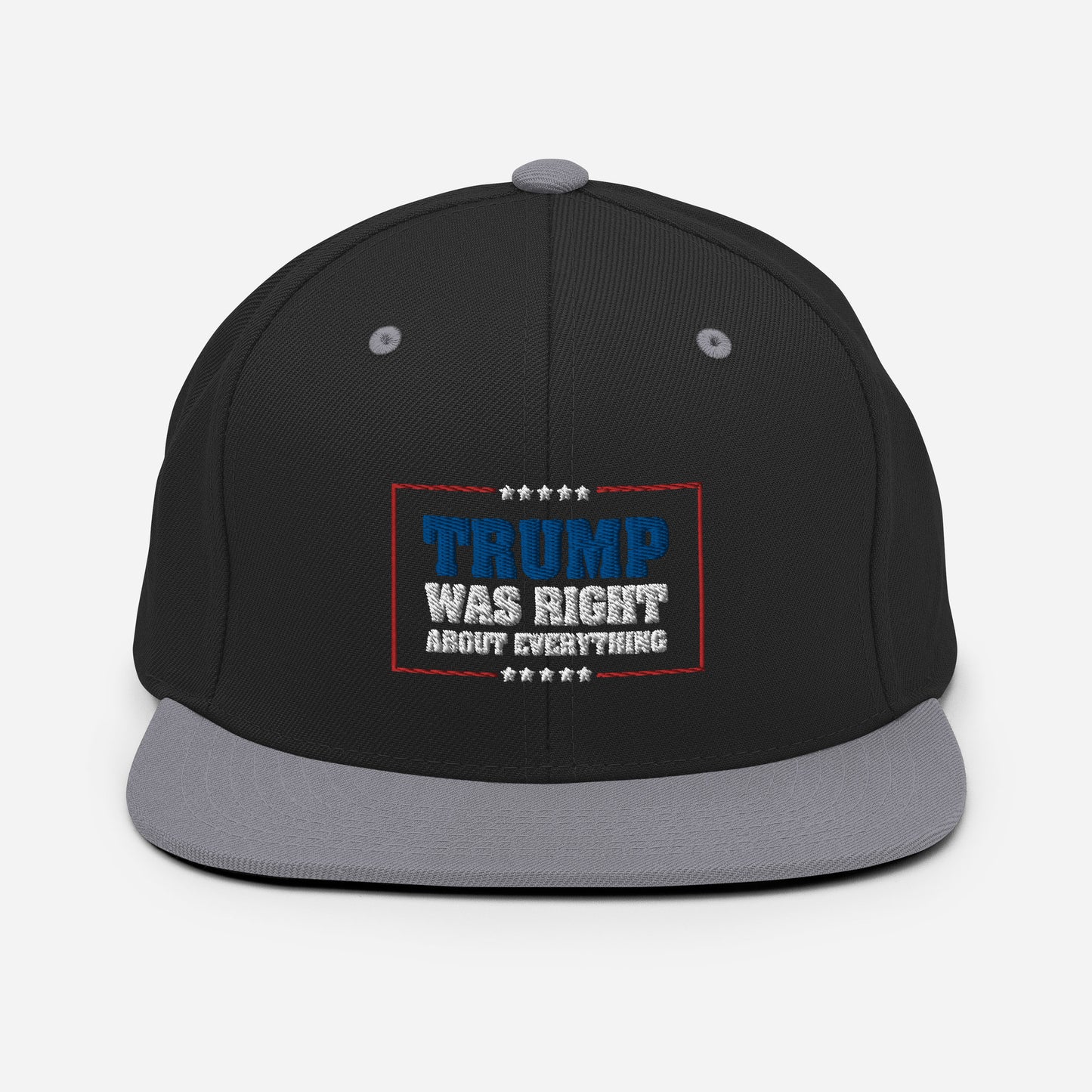 Trump Was Righht About Everything, Embroidered Snapback Hat, Unisex Black