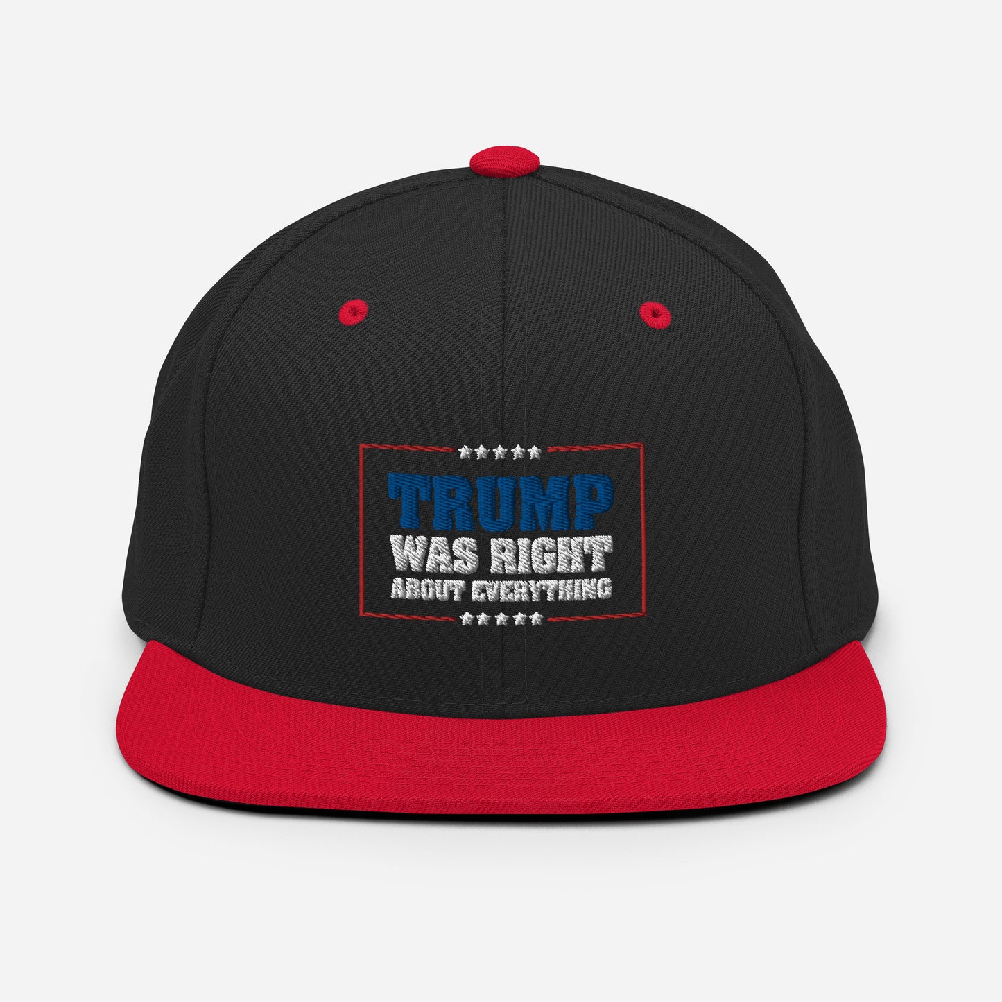 Trump Was Righht About Everything, Embroidered Snapback Hat, Unisex Black